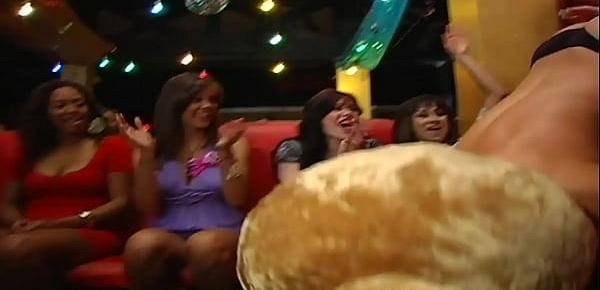  DANCING BEAR - Gang Of Hoes Receiving Gift Of Dick From Hung Male Strippers At Wild CFNM Party